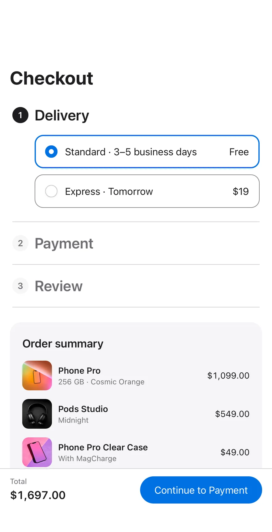 Bag Checkout on iOS in light mode