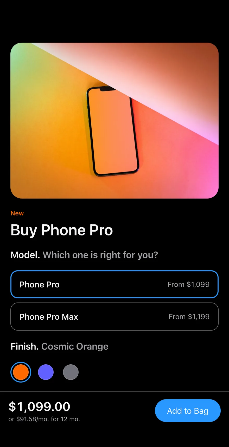 Bag Configure on iOS in dark mode
