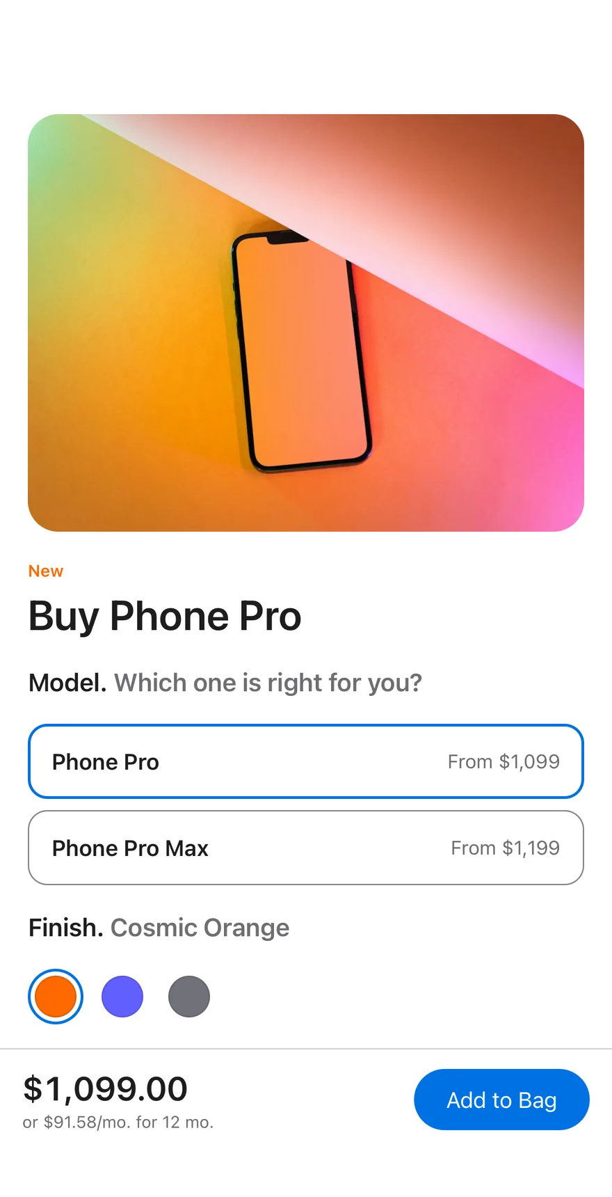 Bag Configure on iOS in light mode