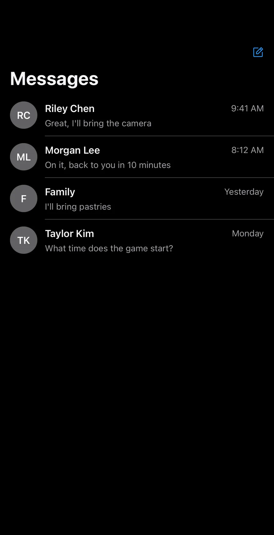 Chat Conversations on iOS in dark mode