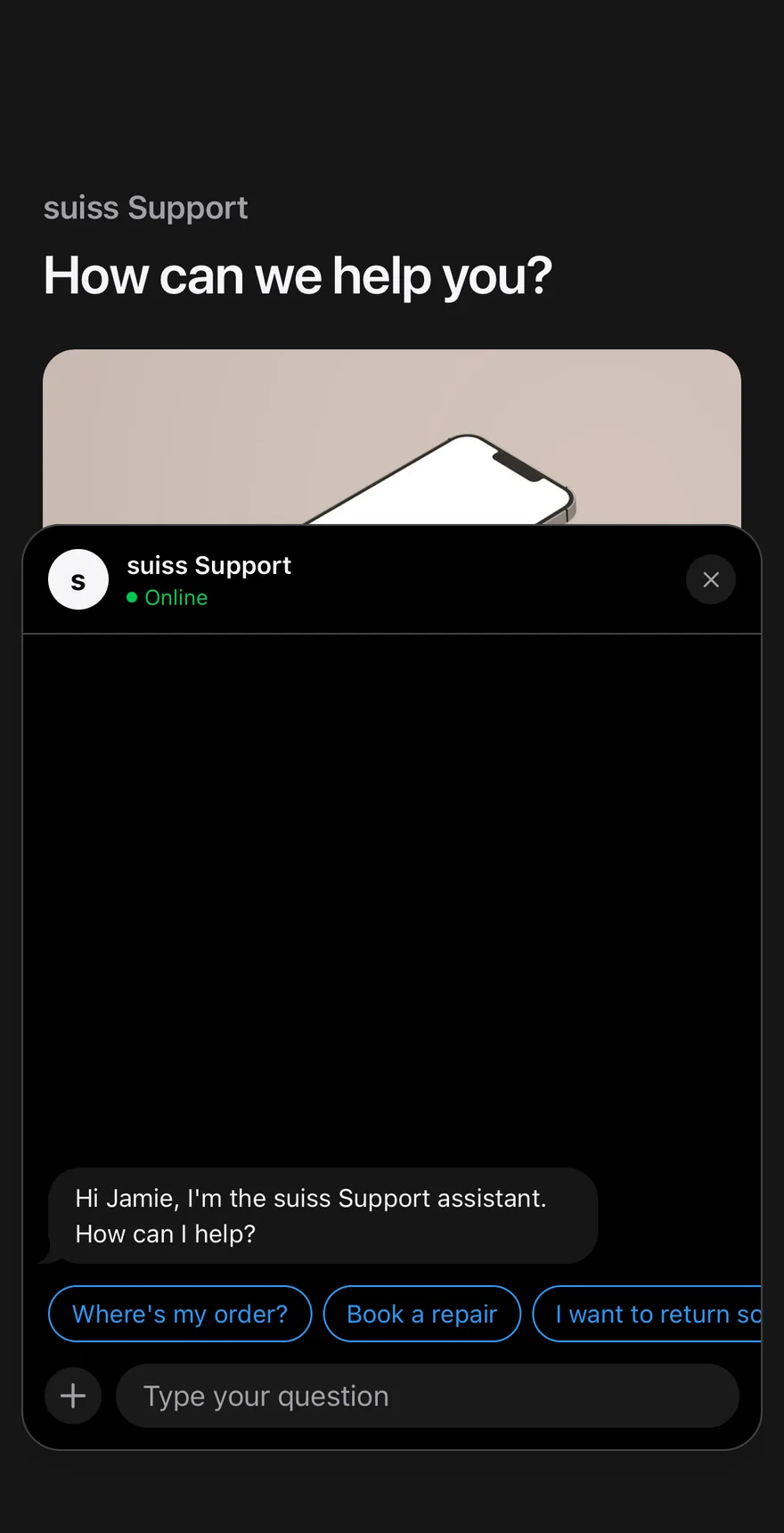 Chat Support on iOS in dark mode