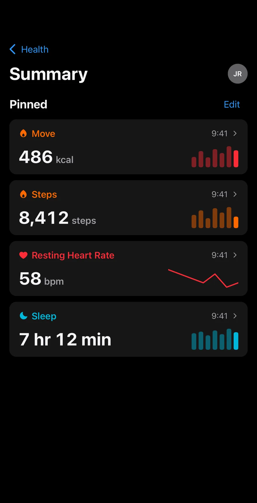 Dash Health on iOS in dark mode