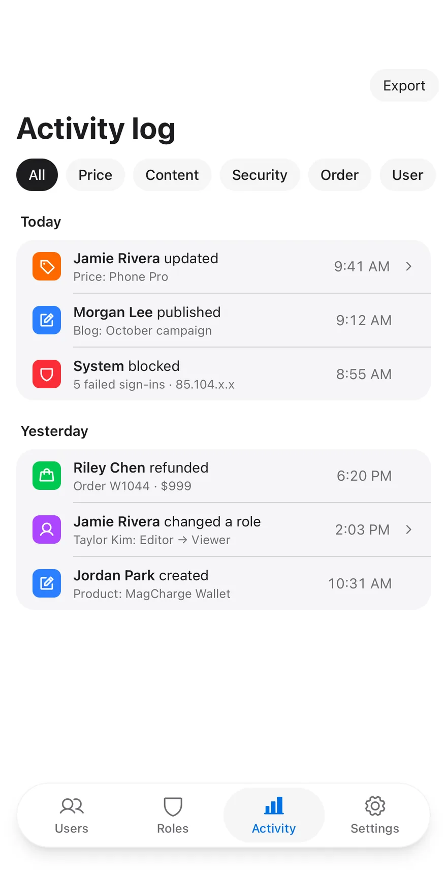 Log Activity on iOS in light mode
