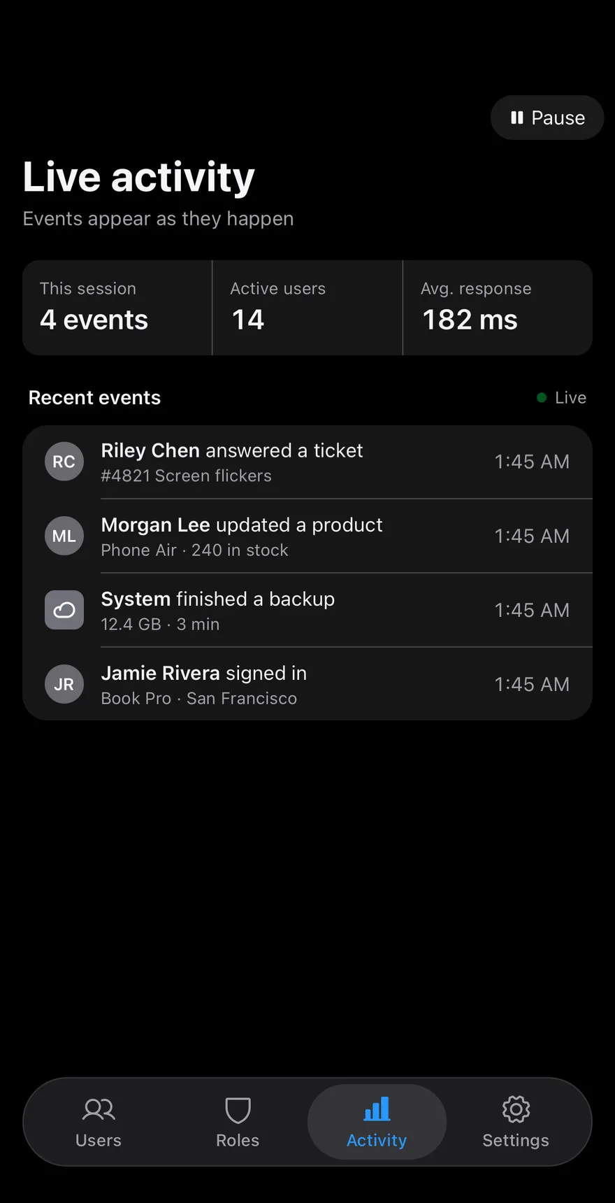 Log Live on iOS in dark mode
