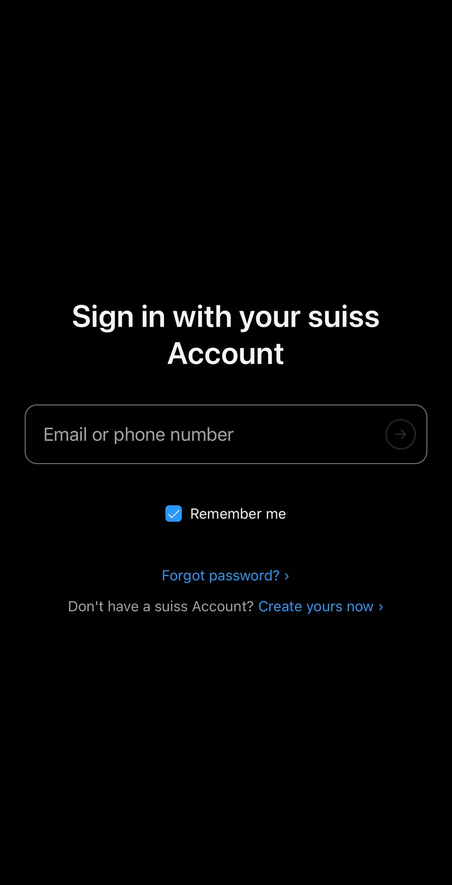 Login Account on iOS in dark mode