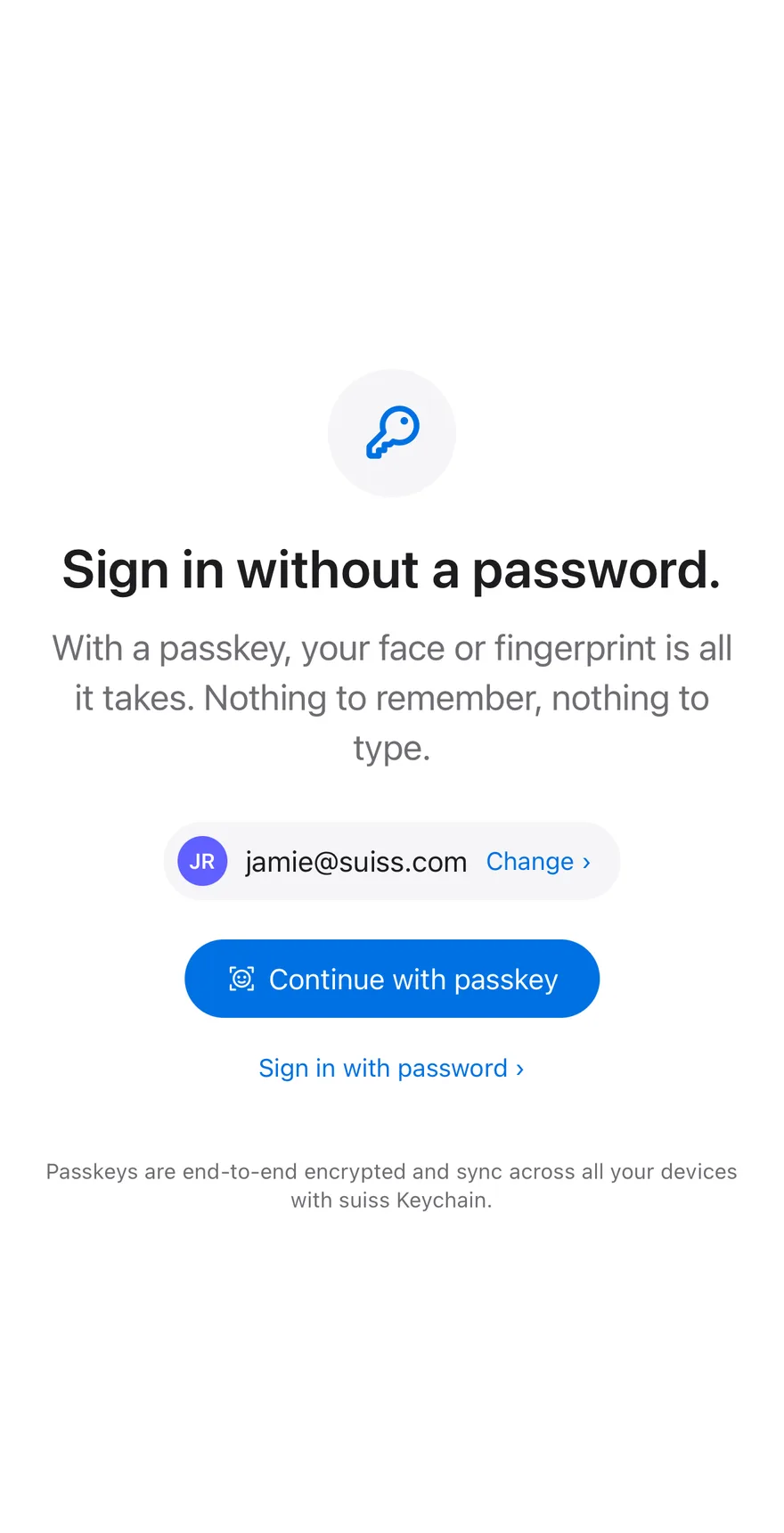 Login Passkey on iOS in light mode