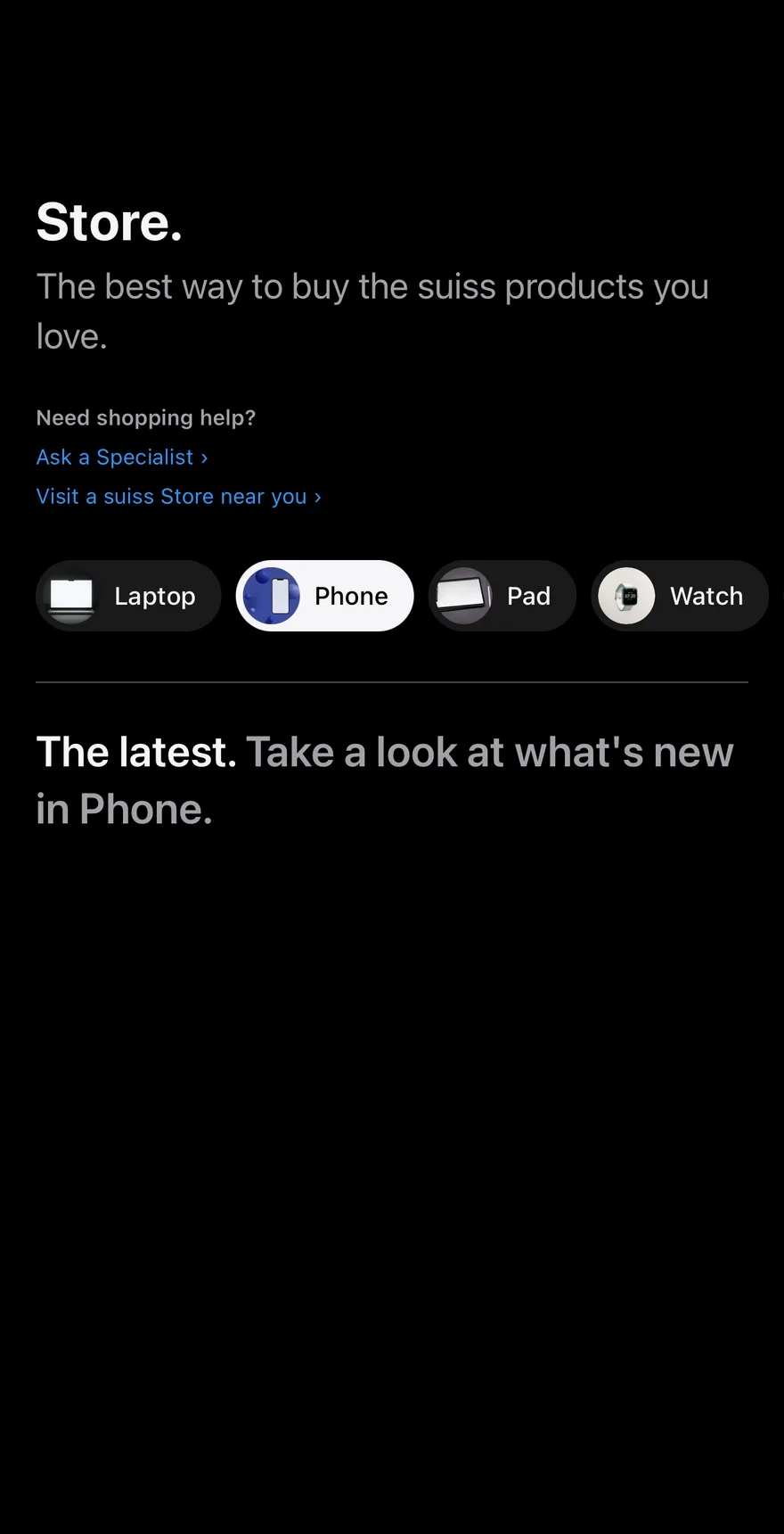 Nav Categories on iOS in dark mode