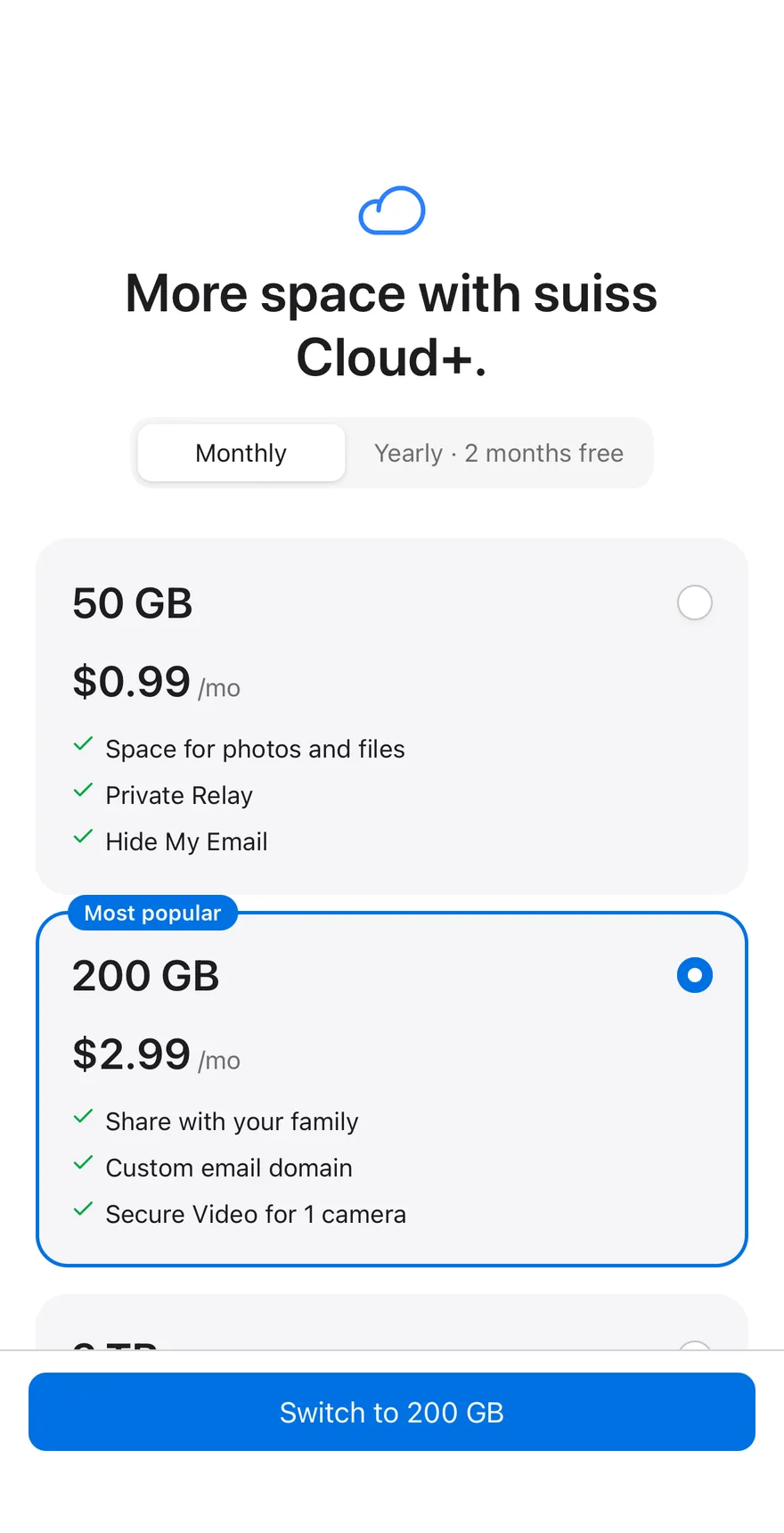 Price Storage on iOS in light mode