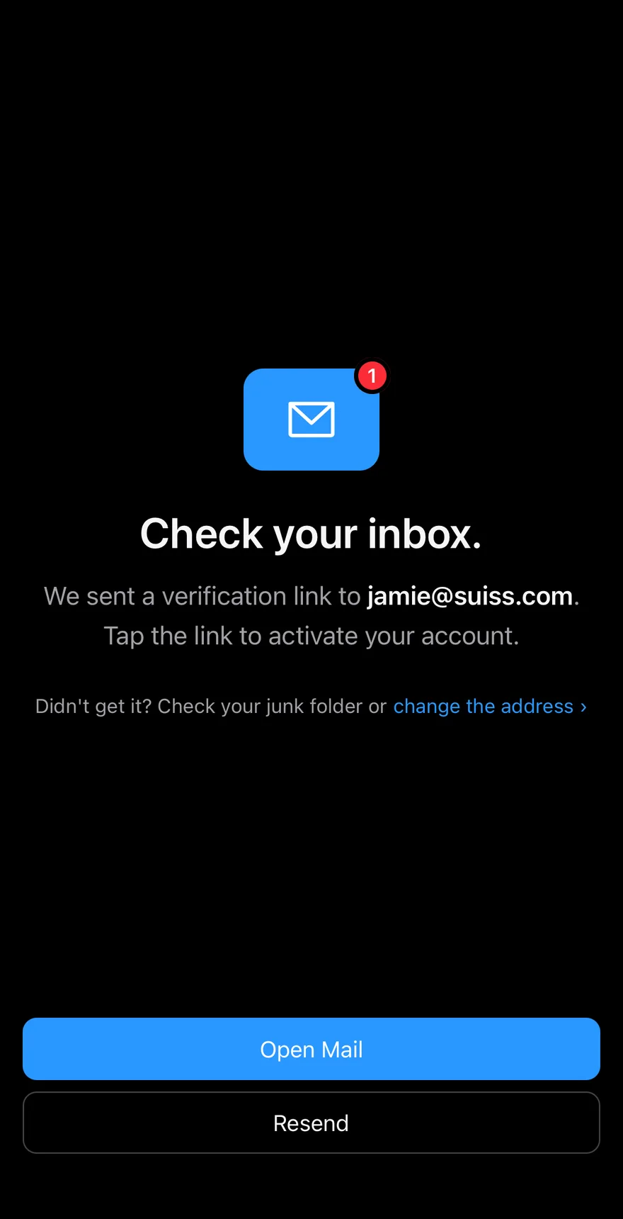 Verify Email on iOS in dark mode