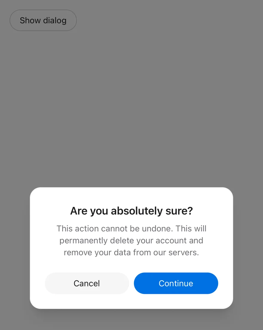Alert Dialog (open by default) on iOS in light mode
