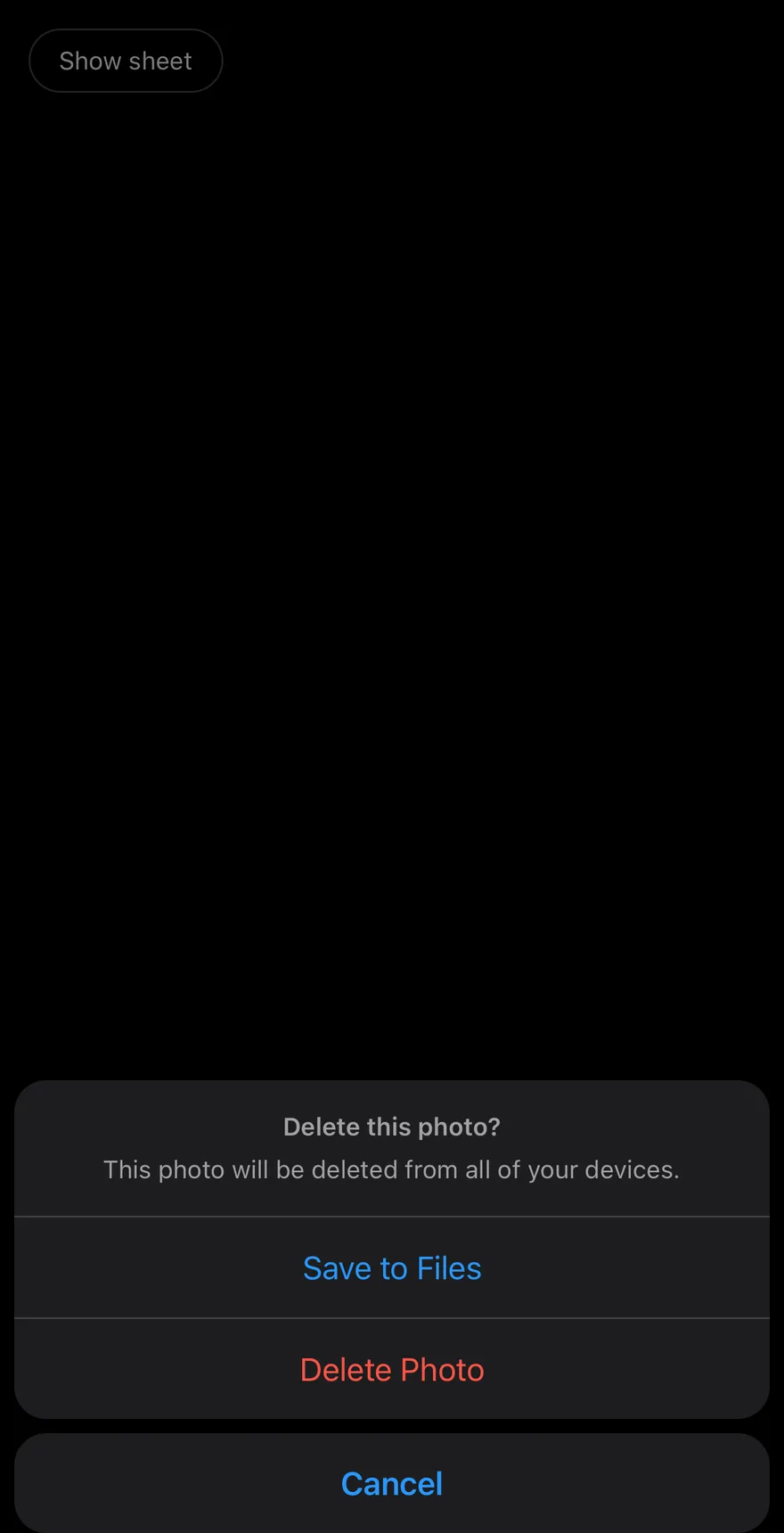 Alert Sheet (open by default) on iOS in dark mode