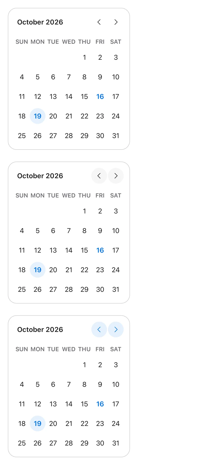 Calendar (button variants) on iOS in light mode