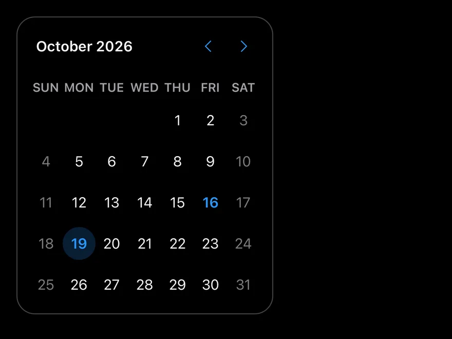 Calendar (disabled days) on iOS in dark mode