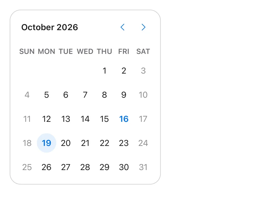 Calendar (disabled days) on iOS in light mode