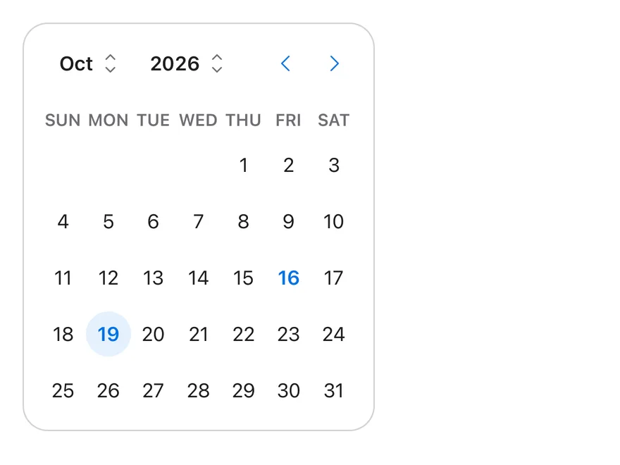 Calendar (dropdown caption) on iOS in light mode