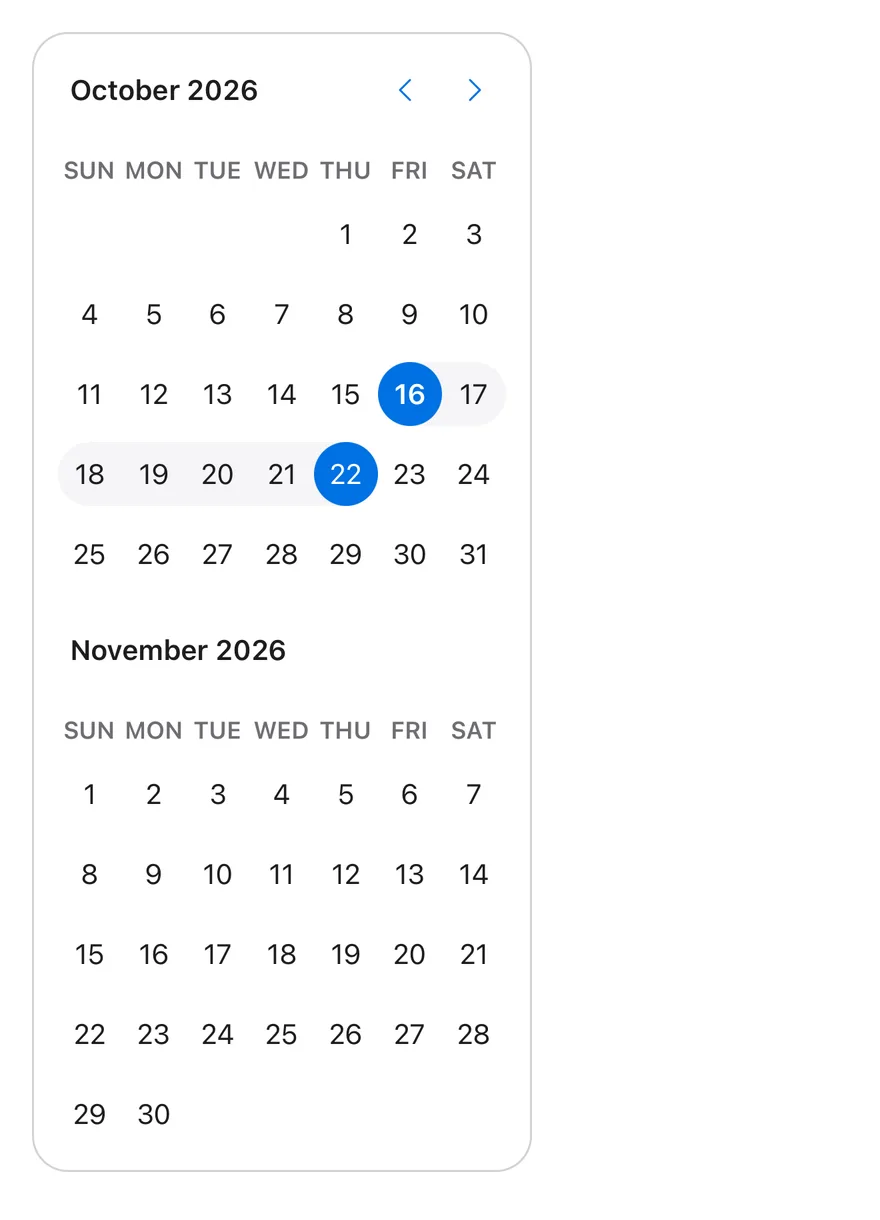 Calendar (range) on iOS in light mode