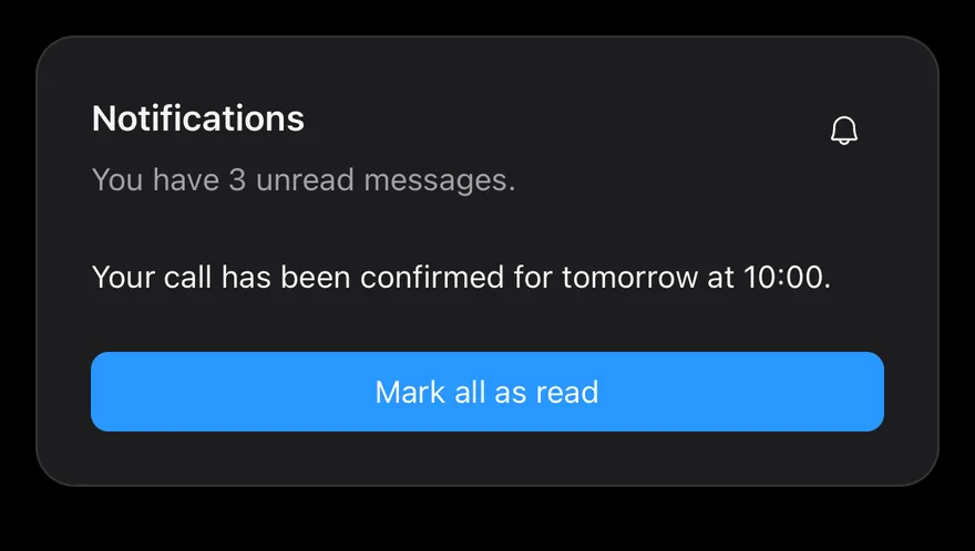 Card (with action) on iOS in dark mode