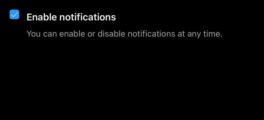 Checkbox (with description) on iOS in dark mode