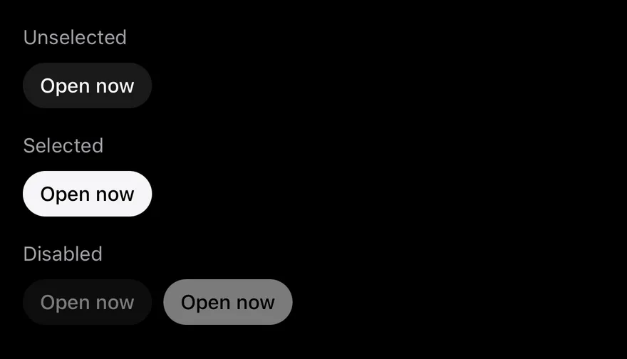 Chip (states) on iOS in dark mode