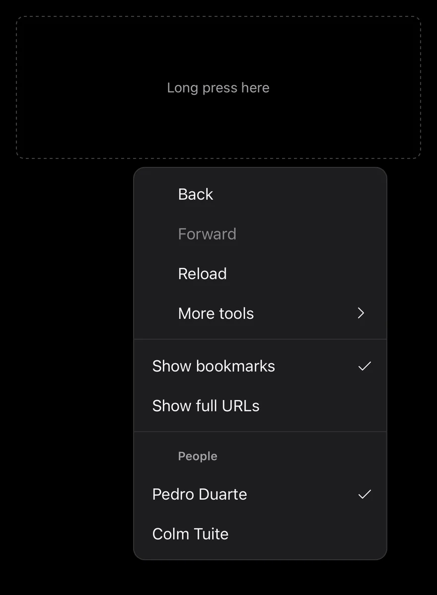 Context Menu on iOS in dark mode