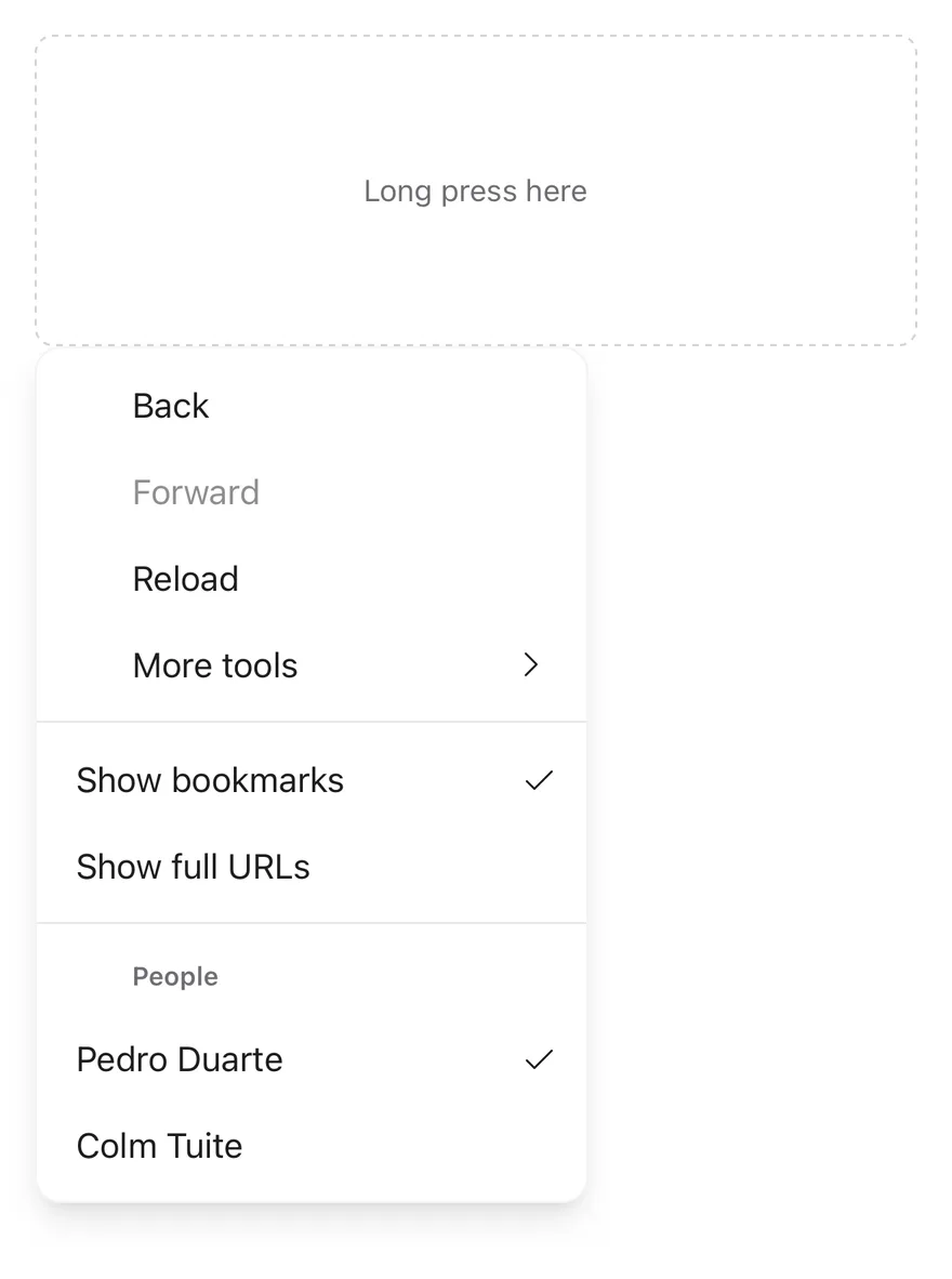 Context Menu (open by default) on iOS in light mode