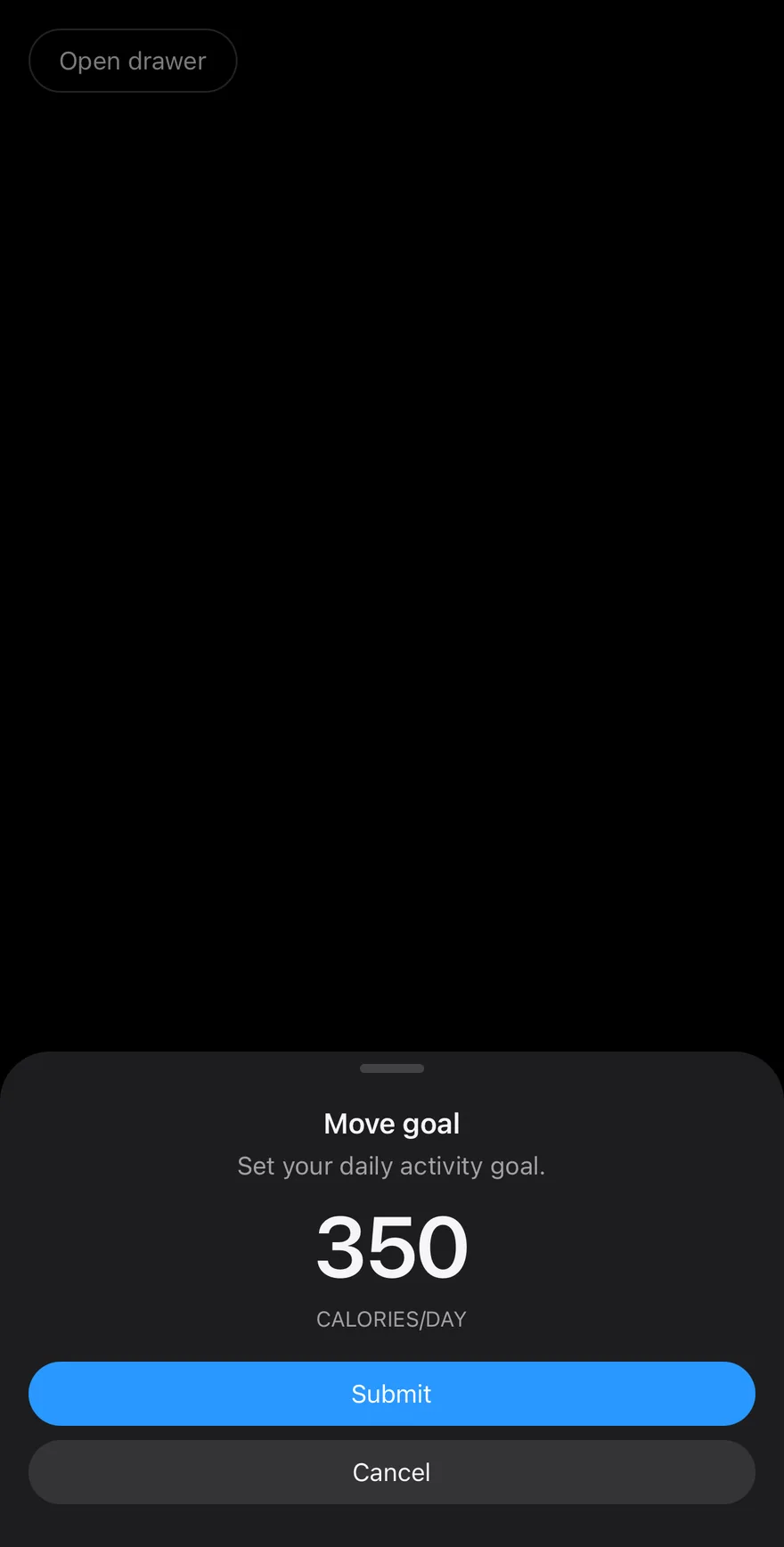 Drawer (open by default) on iOS in dark mode