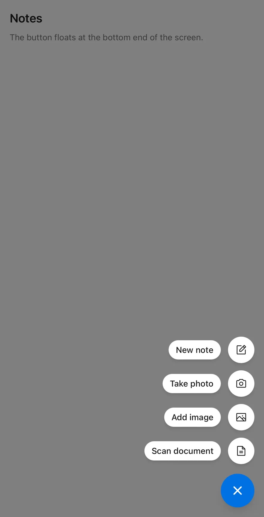Fab (speed dial open) on iOS in light mode