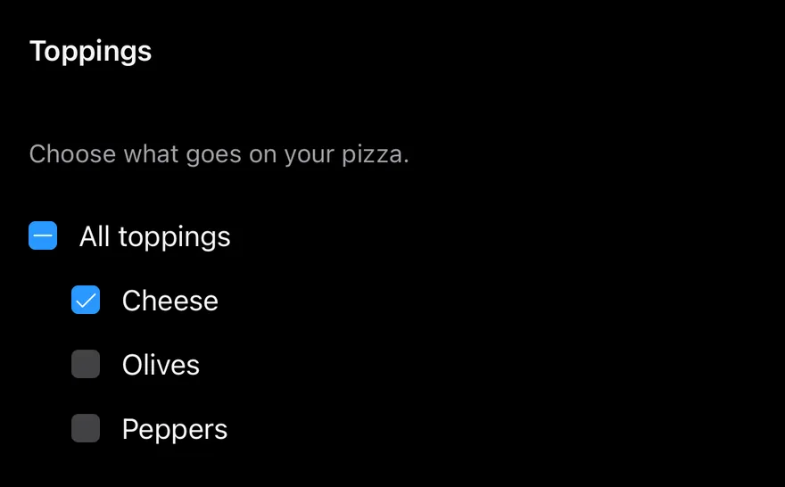 Field (checkbox group) on iOS in dark mode