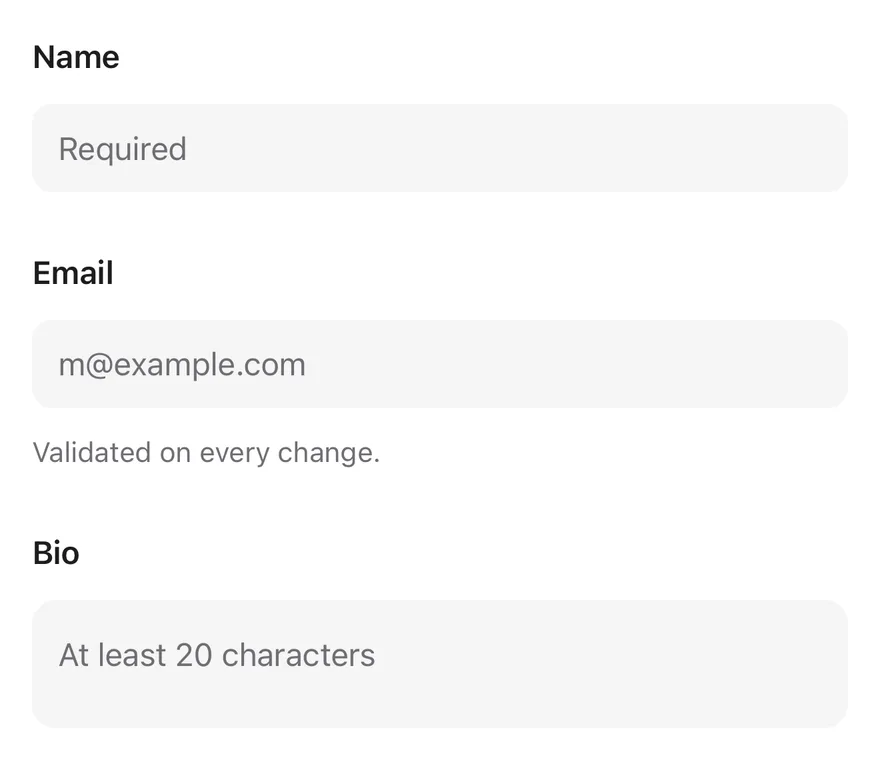 Field (validation) on iOS in light mode