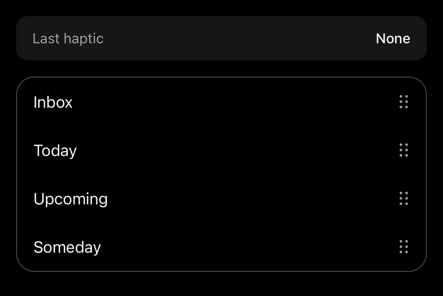 Haptics (reorder) on iOS in dark mode