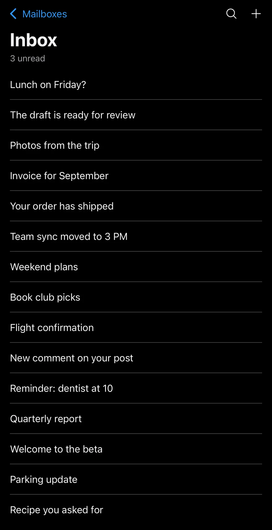 Header (large title with subtitle) on iOS in dark mode
