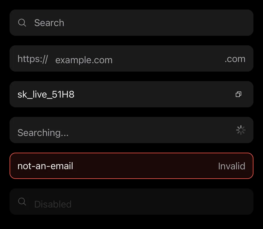 Input Group on iOS in dark mode