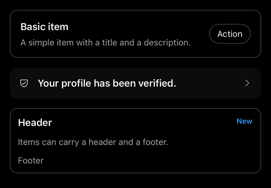 Item on iOS in dark mode