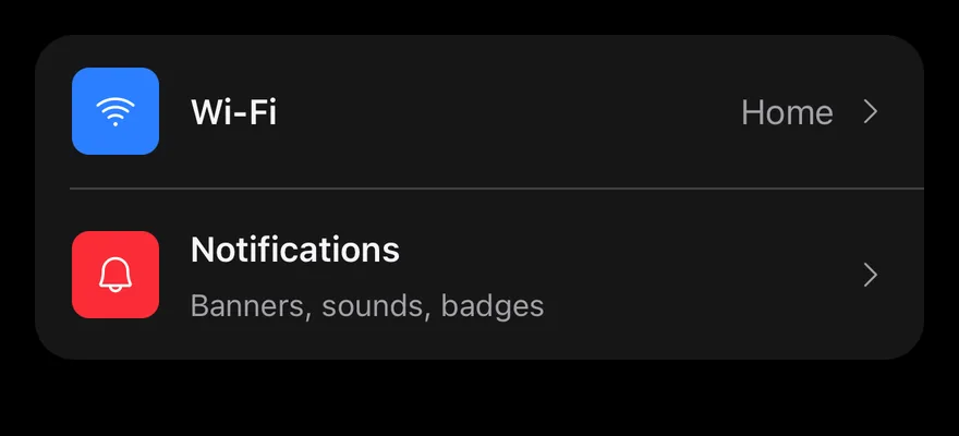 Item (inset group) on iOS in dark mode