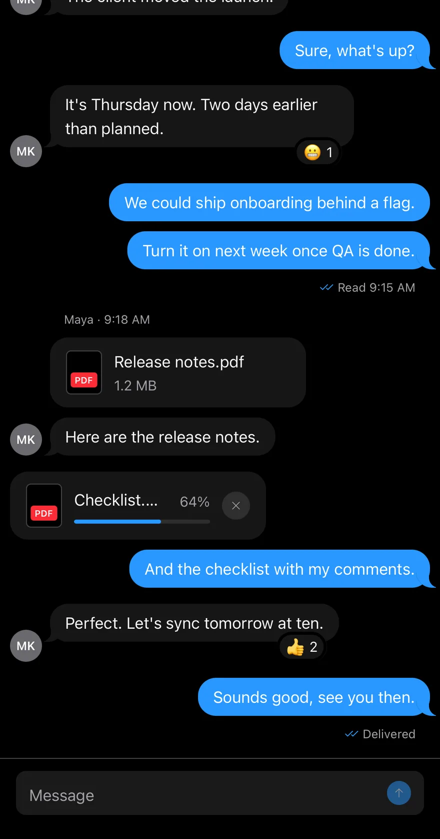 Message Scroller on iOS in dark mode