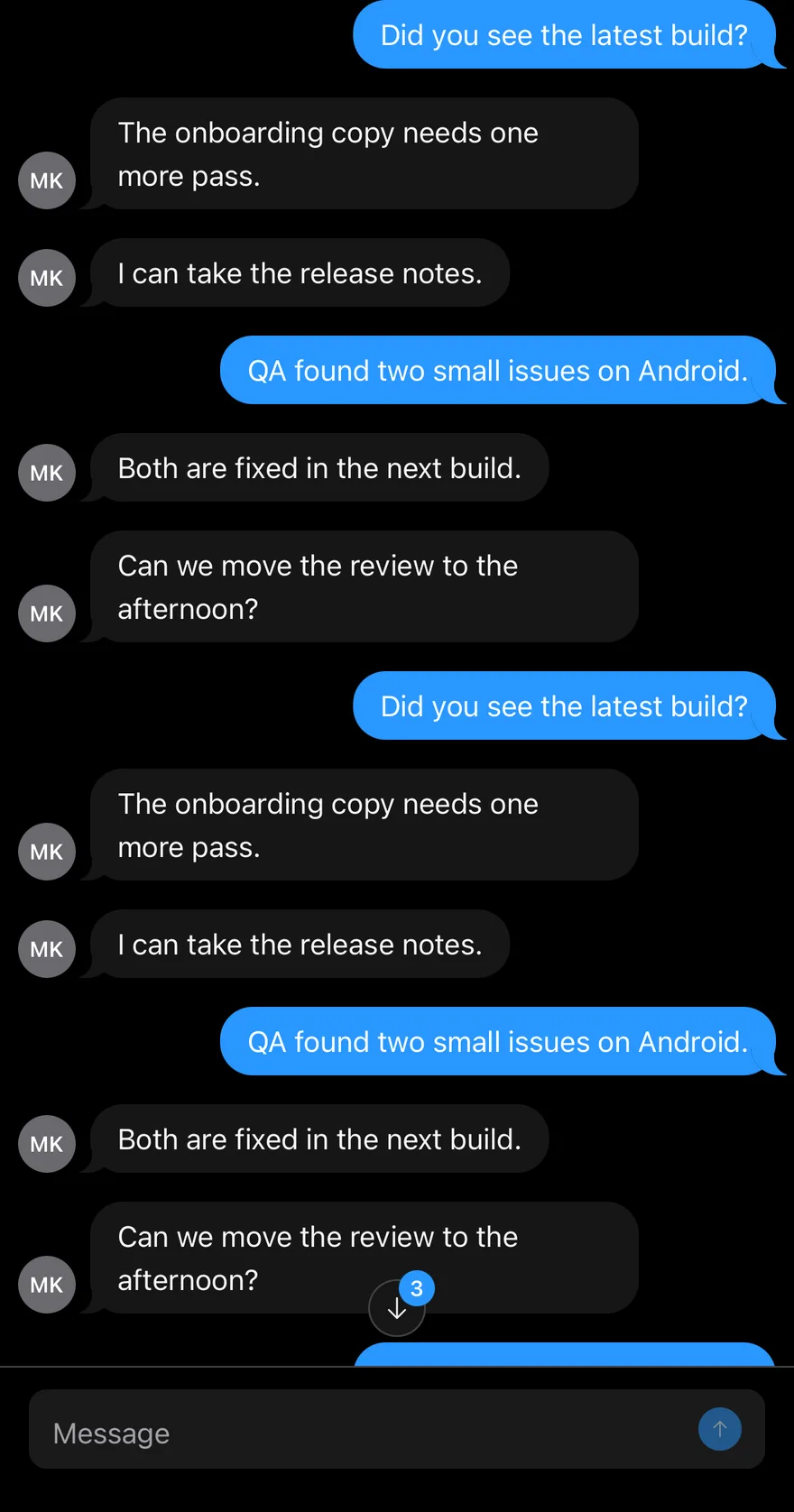 Message Scroller (unread while scrolled up) on iOS in dark mode