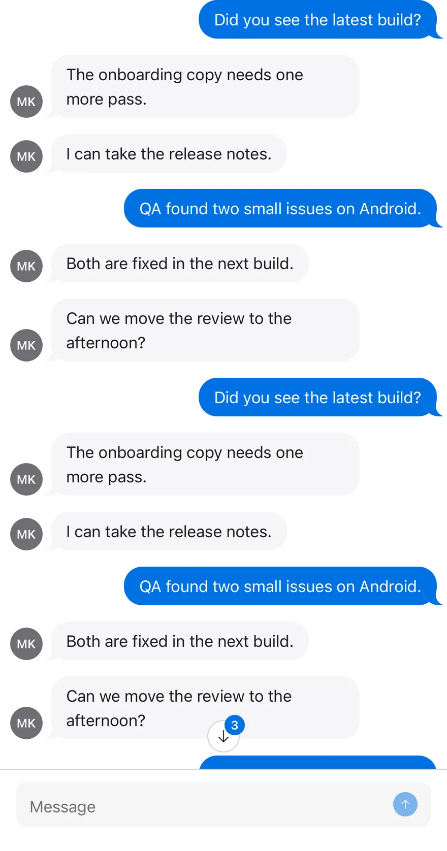 Message Scroller (unread while scrolled up) on iOS in light mode