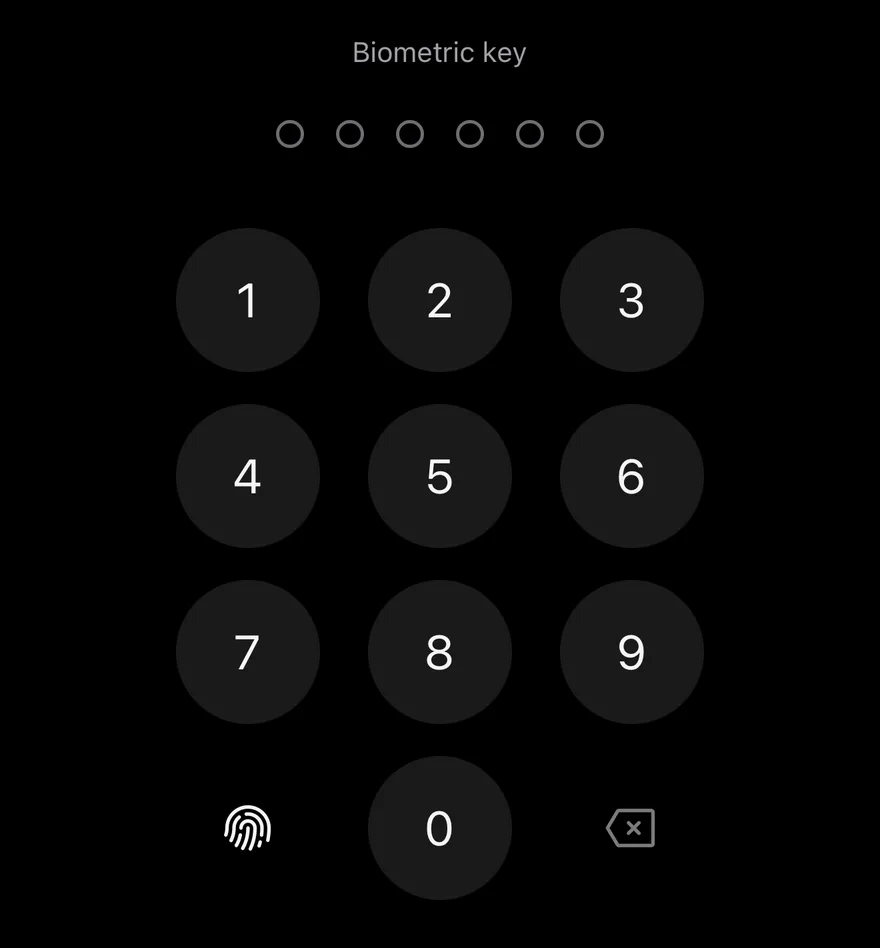 Pin Pad (biometric) on iOS in dark mode