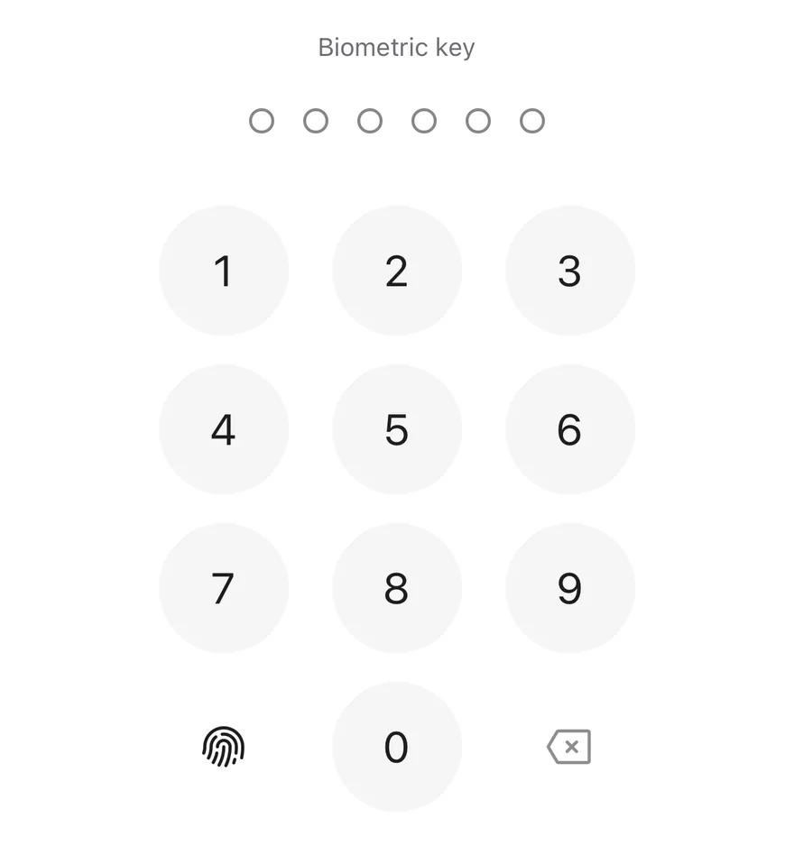 Pin Pad (biometric) on iOS in light mode