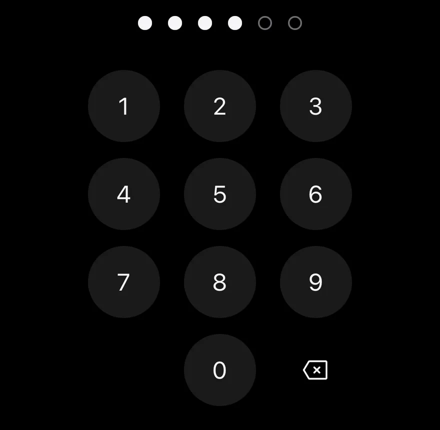 Pin Pad (filled) on iOS in dark mode