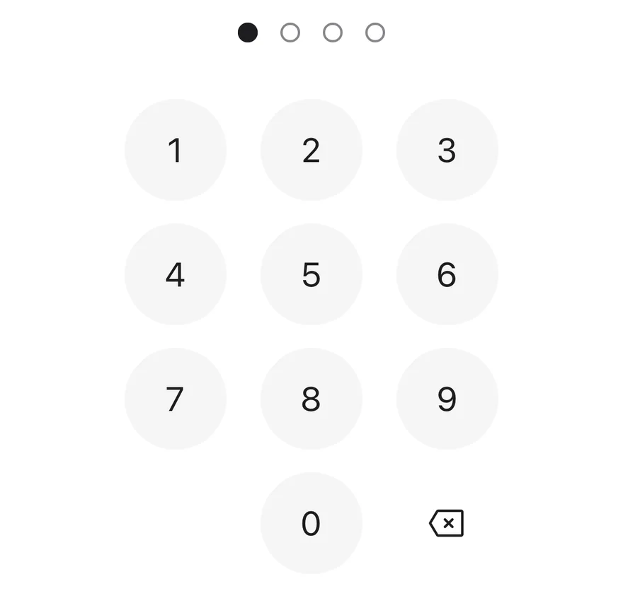 Pin Pad (four digits) on iOS in light mode
