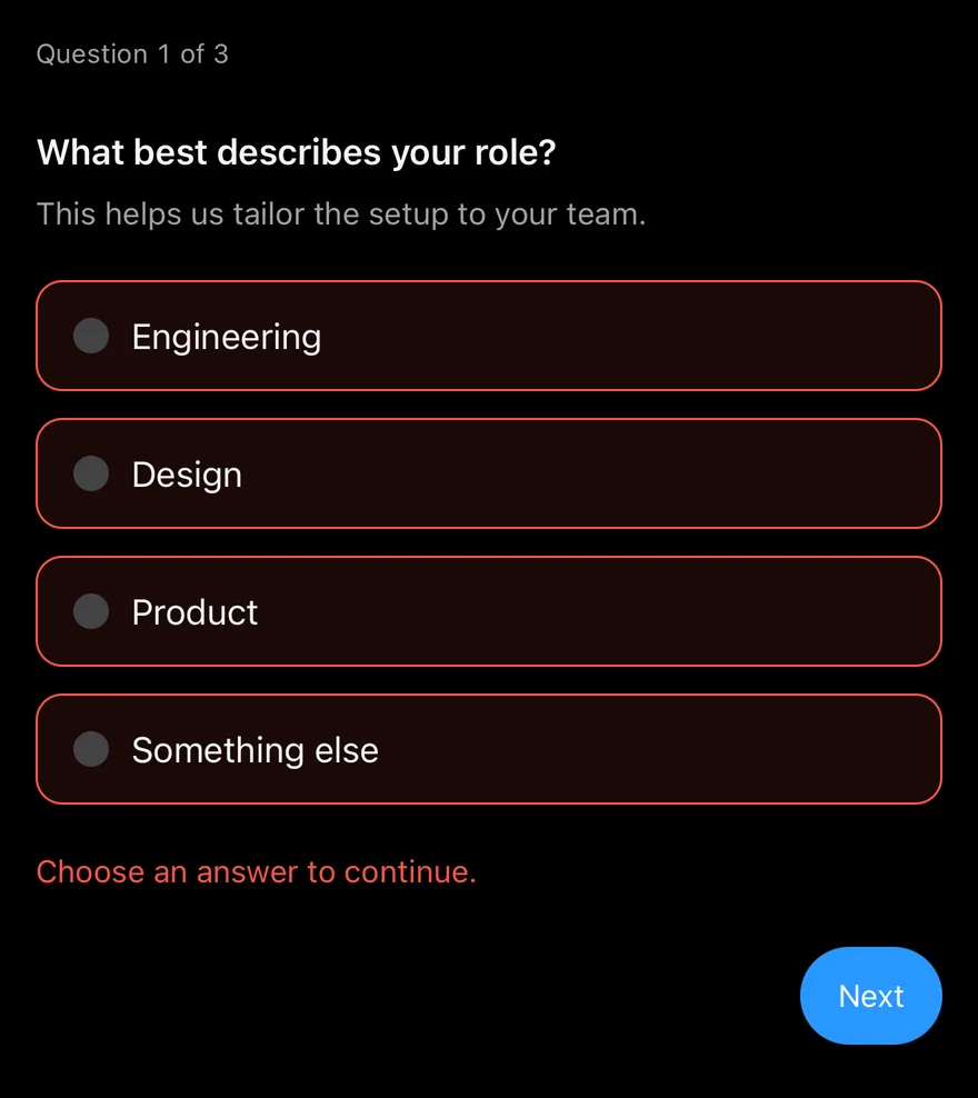 Questionnaire (invalid) on iOS in dark mode
