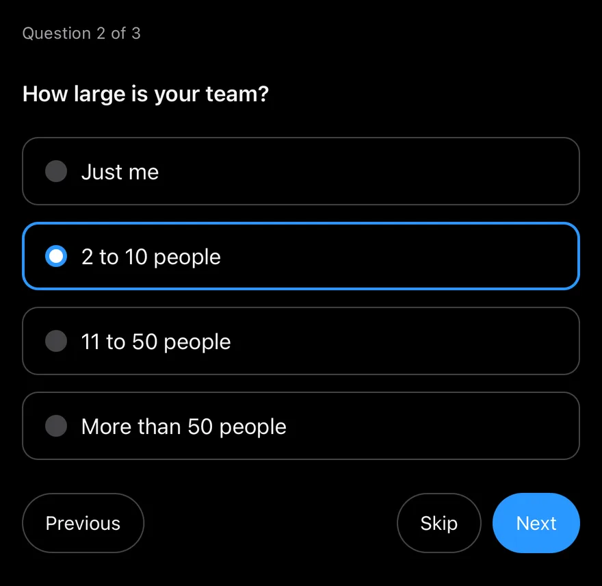 Questionnaire (mid flow) on iOS in dark mode
