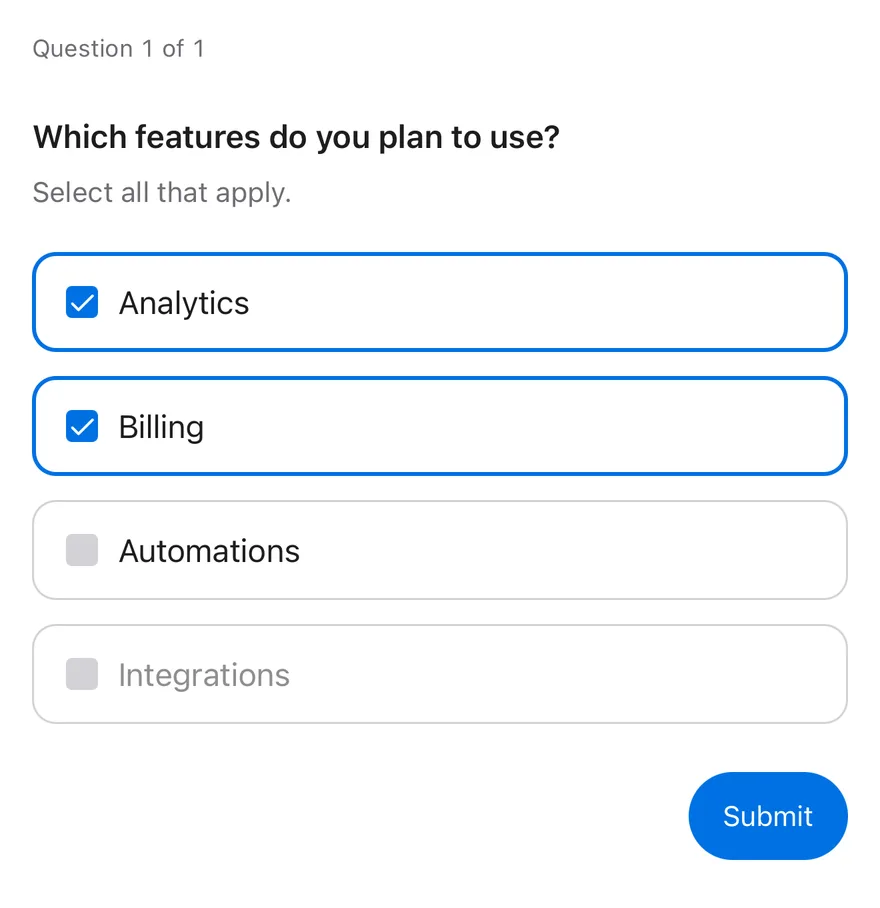 Questionnaire (multiple choice) on iOS in light mode