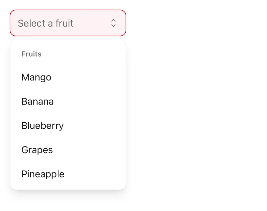 Select (invalid) on iOS in light mode