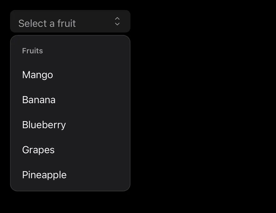Select (small) on iOS in dark mode