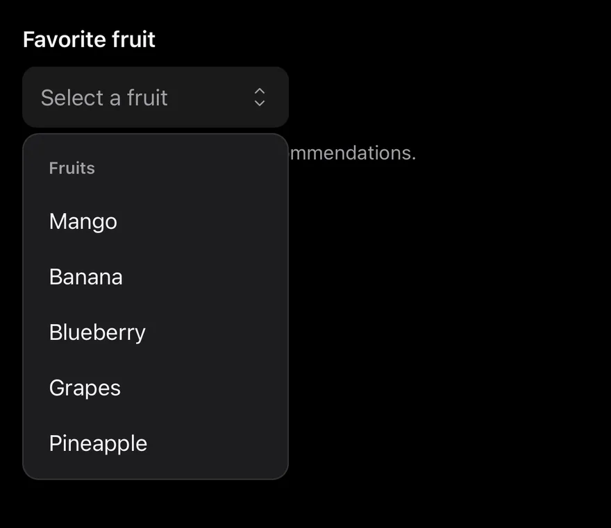 Select (with label) on iOS in dark mode
