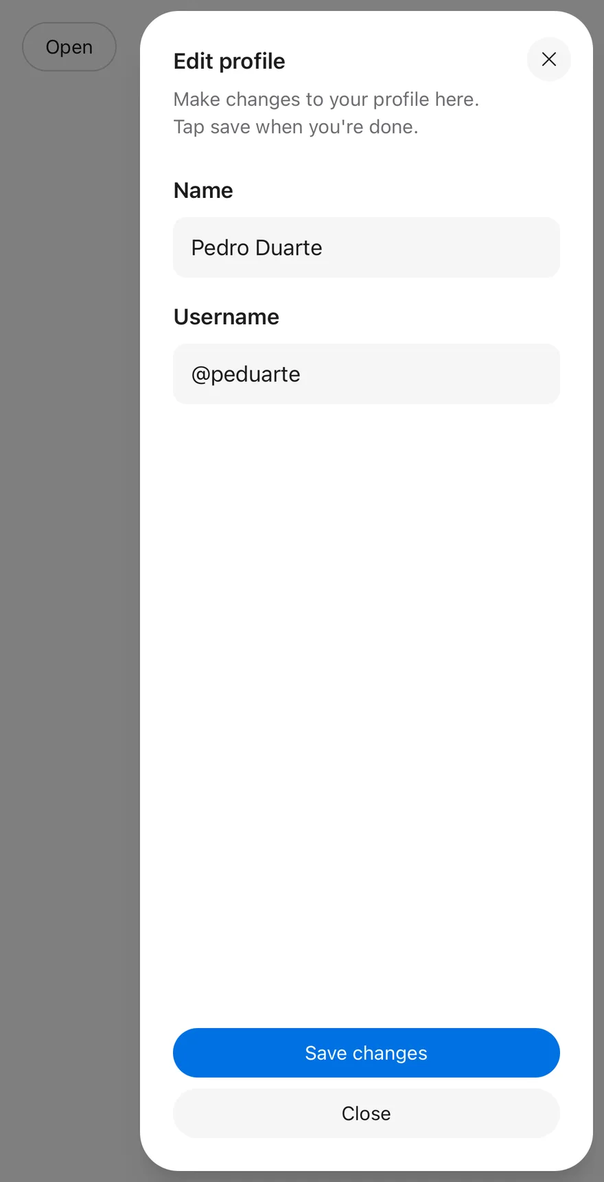 Sheet on iOS in light mode