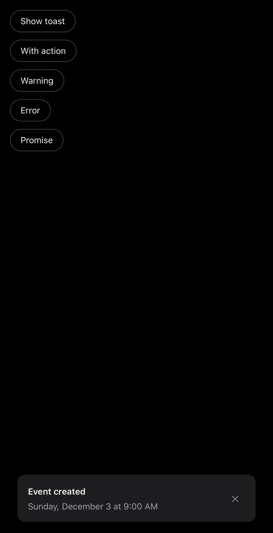 Toast on iOS in dark mode