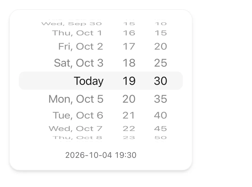 Wheel Picker (date time) on iOS in light mode